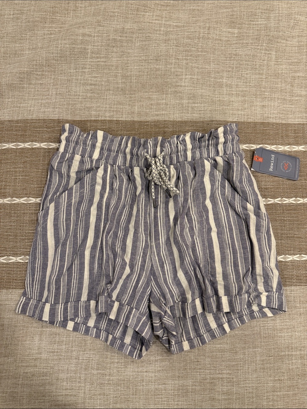 Roper Blue and White Vertical Stripe High-Waist Shorts
